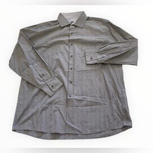 Van Heusen Button Down Shirt Grey Striped Sz L 16-16.5